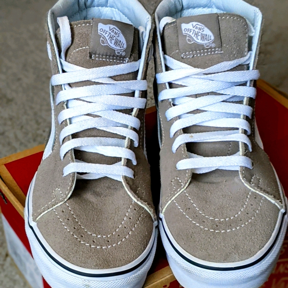 Vans Taupe Suede High-Top Sneakers with White Laces